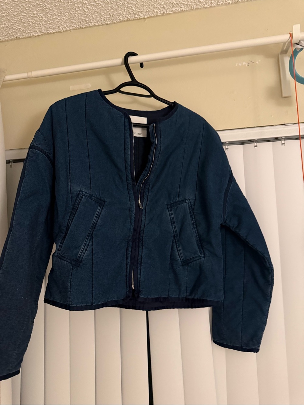 Mango Teal Cropped Zip Bomber Jacket